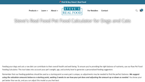 Screenshot of Raw Pet Food Feeding Calculator | Steves Real Food
