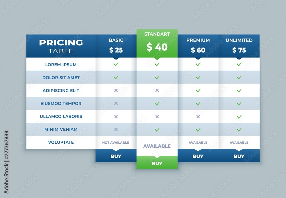 Featured image for tariff calculator - Comparison pricing table list. Vector ...