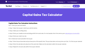 Screenshot of Short Term/Long Term Capital Gains Tax Calculator - TaxAct