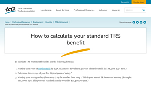 Screenshot of How to calculate your standard TRS benefit | TCTA