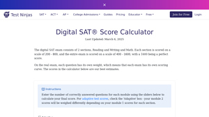 Screenshot of Digital SAT Score Calculator 2025 - Test Ninjas