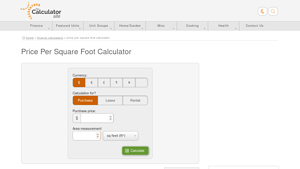 Screenshot of Price Per Square Foot Calculator