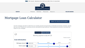 Screenshot of Mortgage Loan Calculator - The Commercial Bank