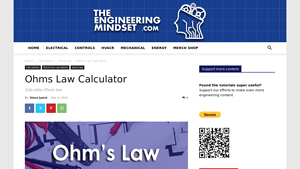 Screenshot of Ohms Law Calculator - The Engineering Mindset