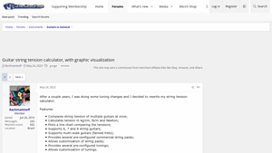 Screenshot of Guitar string tension calculator, with graphic visualization