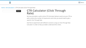 Screenshot of CTR Calculator (Click-Through Rate) - The Online Advertising Guide