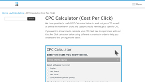 Screenshot of CPC Calculator (Cost Per Click) - The Online Advertising Guide