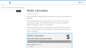 Screenshot of ROAS Calculator (Return on Ad Spend)