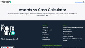 Screenshot of Award vs. cash calculator - The Points Guy
