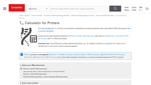 Screenshot of Tm Calculator for Primers | Thermo Fisher Scientific - US