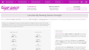 Screenshot of Reading Glasses Strength Calculator Online - Tiger Specs