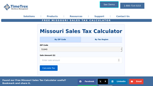 Screenshot of Missouri Sales Tax Calculator - TimeTrex