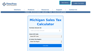 Screenshot of Michigan Sales Tax Calculator - TimeTrex