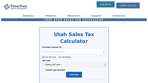 Screenshot of Utah Sales Tax Calculator - TimeTrex