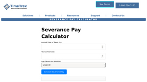 Screenshot of Severance Pay Calculator - TimeTrex