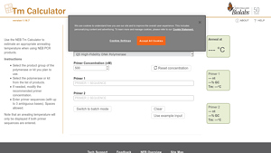 Screenshot of NEB Tm Calculator