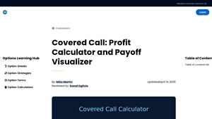 Screenshot of Covered Call: Profit Calculator and Payoff Visualizer - TradingBlock