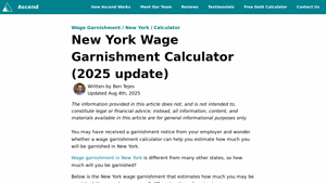 Screenshot of New York Wage Garnishment Calculator (2025 update)