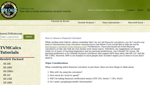 Screenshot of How to Choose a Financial Calculator | TVMCalcs.com