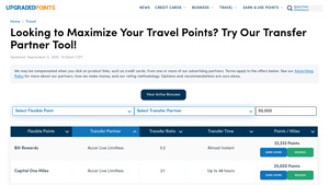 Screenshot of New Transfer Partner Calculator Tool - How To Use Your Points [2025]