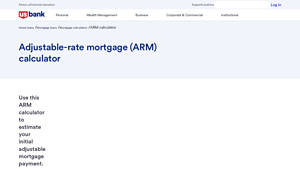 Screenshot of Adjustable Rate Mortgage (ARM) Calculator | U.S. Bank