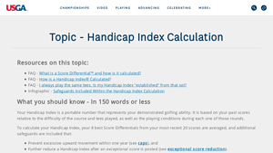 Screenshot of The Handicap Index Calculation - USGA