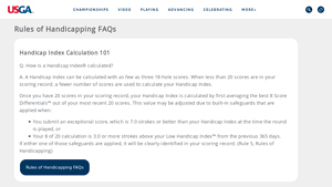 Screenshot of FAQs - How is a Handicap Index Calculated - USGA