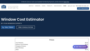 Screenshot of Window Cost Estimator - Utah Window Experts