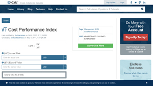 Screenshot of Cost Performance Index - vCalc