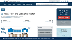 Screenshot of Metal Roof and Siding Calculator - vCalc