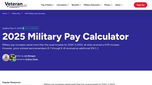 Screenshot of 2025 Military Pay Calculator - Veteran.com