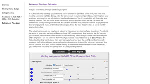 Screenshot of Retirement Plan Loan Calculator - Voya Financial
