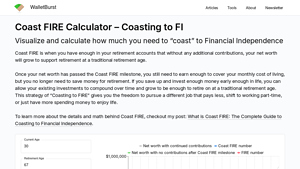 Screenshot of Coast FIRE Calculator – Coasting to FI - WalletBurst