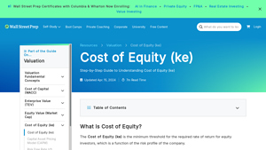Screenshot of Cost of Equity (ke) | Formula + Calculator - Wall Street Prep