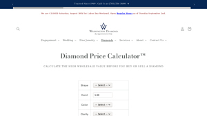Screenshot of Diamond Price Calculator | Washington Diamond®