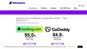 Screenshot of Hosting.com vs GoDaddy (August 2025) – “The Winner Is …”