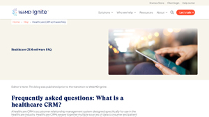 Screenshot of Healthcare CRM Software FAQ | WebMD Ignite