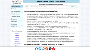 Screenshot of Balance Chemical Equation - Online Balancer