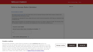 Screenshot of Debt-to-Income (DTI) Ratio Calculator - Wells Fargo