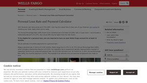 Screenshot of Personal Loan Rate and Payment Calculator - Wells Fargo