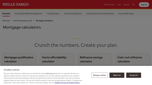 Screenshot of Mortgage Calculators | Wells Fargo