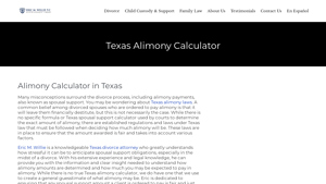 Screenshot of Texas Alimony Lawyer - Spousal Support Calculator