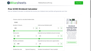 Screenshot of Free SCHD Dividend Calculator - Wisesheets