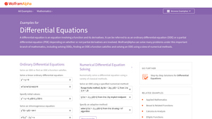 Screenshot of Differential Equations - Wolfram|Alpha Examples