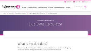 Screenshot of Due Date Calculator | Woman's Hospital