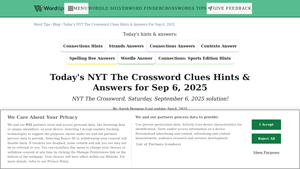 Screenshot of Today's NYT The Crossword Clues Hints & Answers for Sep 6, 2025