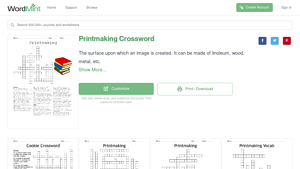 Screenshot of Printmaking Crossword - WordMint