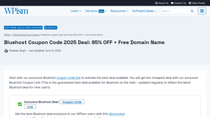 Screenshot of Bluehost Coupon Code 2025 Deal: 85% OFF + Free Domain Name