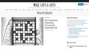 Screenshot of Wall Street Journal Puzzles and Crosswords
