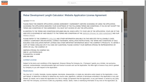 Screenshot of Rebar Development Length Calculator - Simpson Strong-Tie